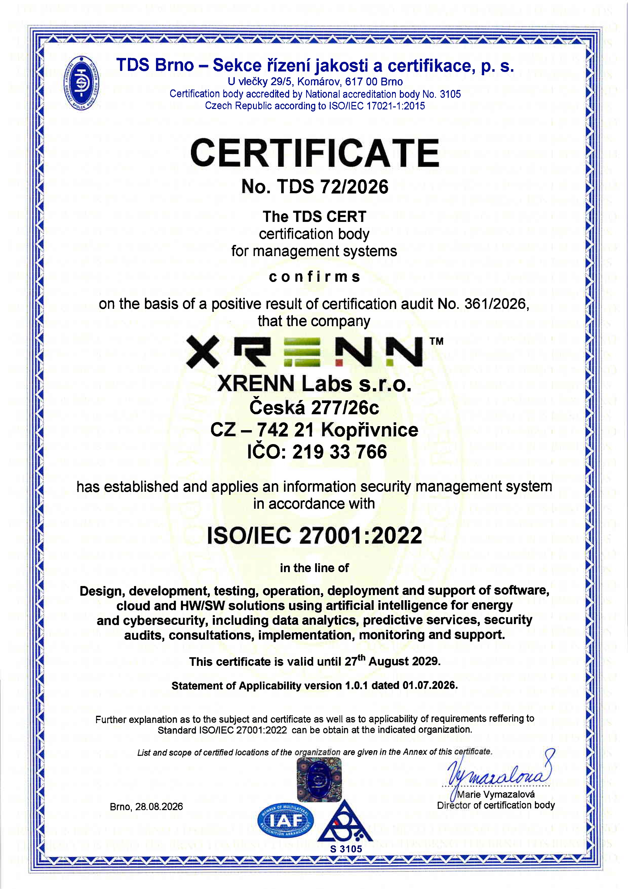 ISO 27001 certificate